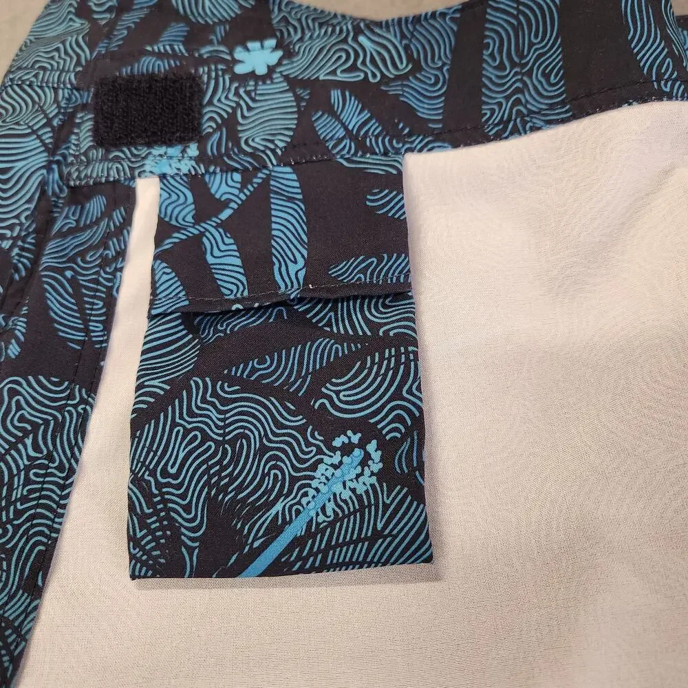 RIP SKIRT HAWAII Mini Swim Wrap Skirt Cover-up Women Medium Blue Hibiscus Pocket